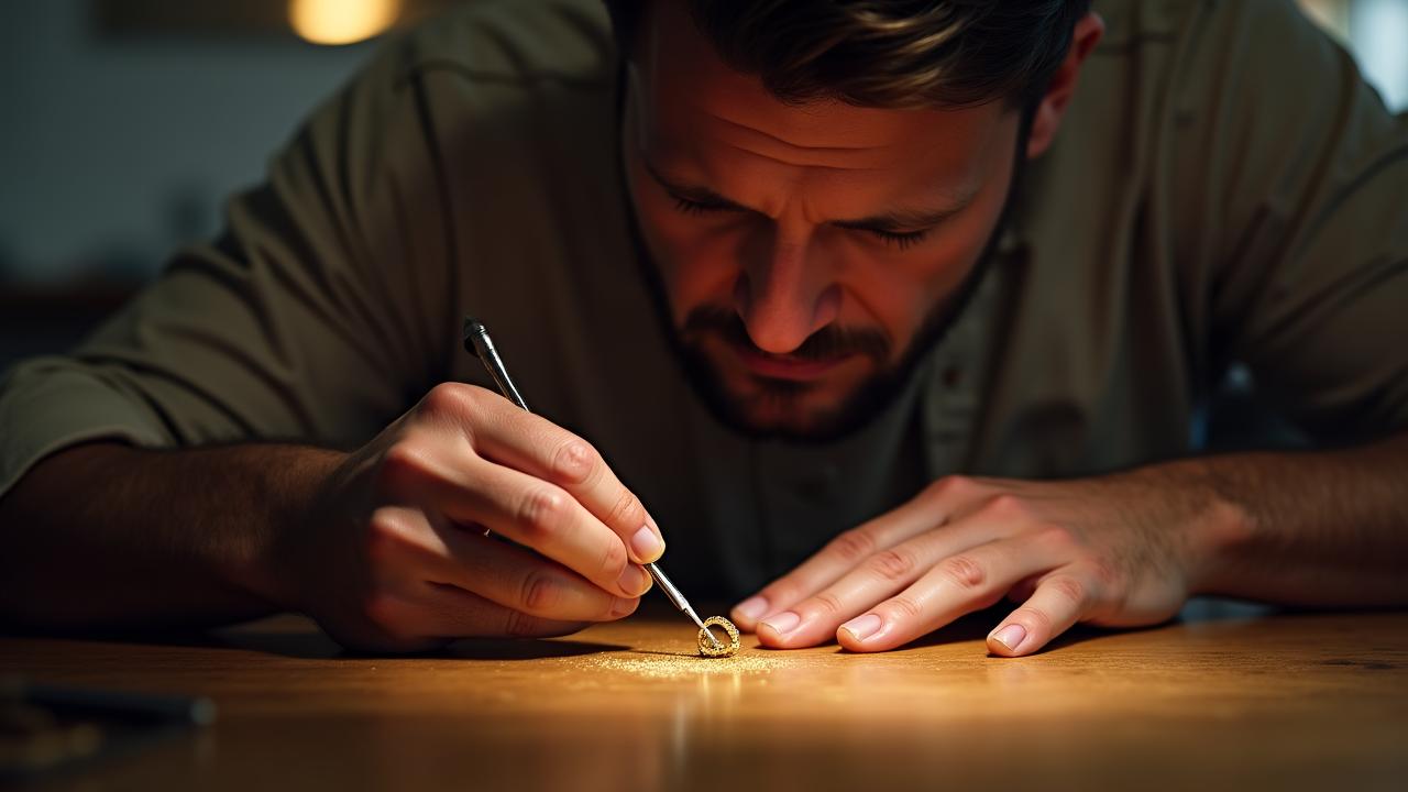 Artisan working on a custom ring at a wooden workbench