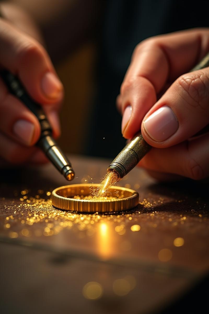 Artisan hand-engraving a personalized name on a gold bracelet