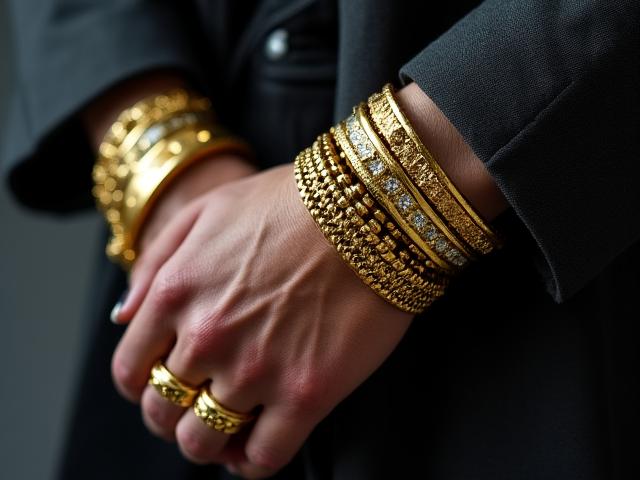 Gender-neutral heavy chain necklaces and bold textures