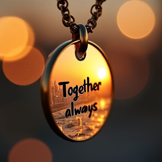 Close up of engraved pendant