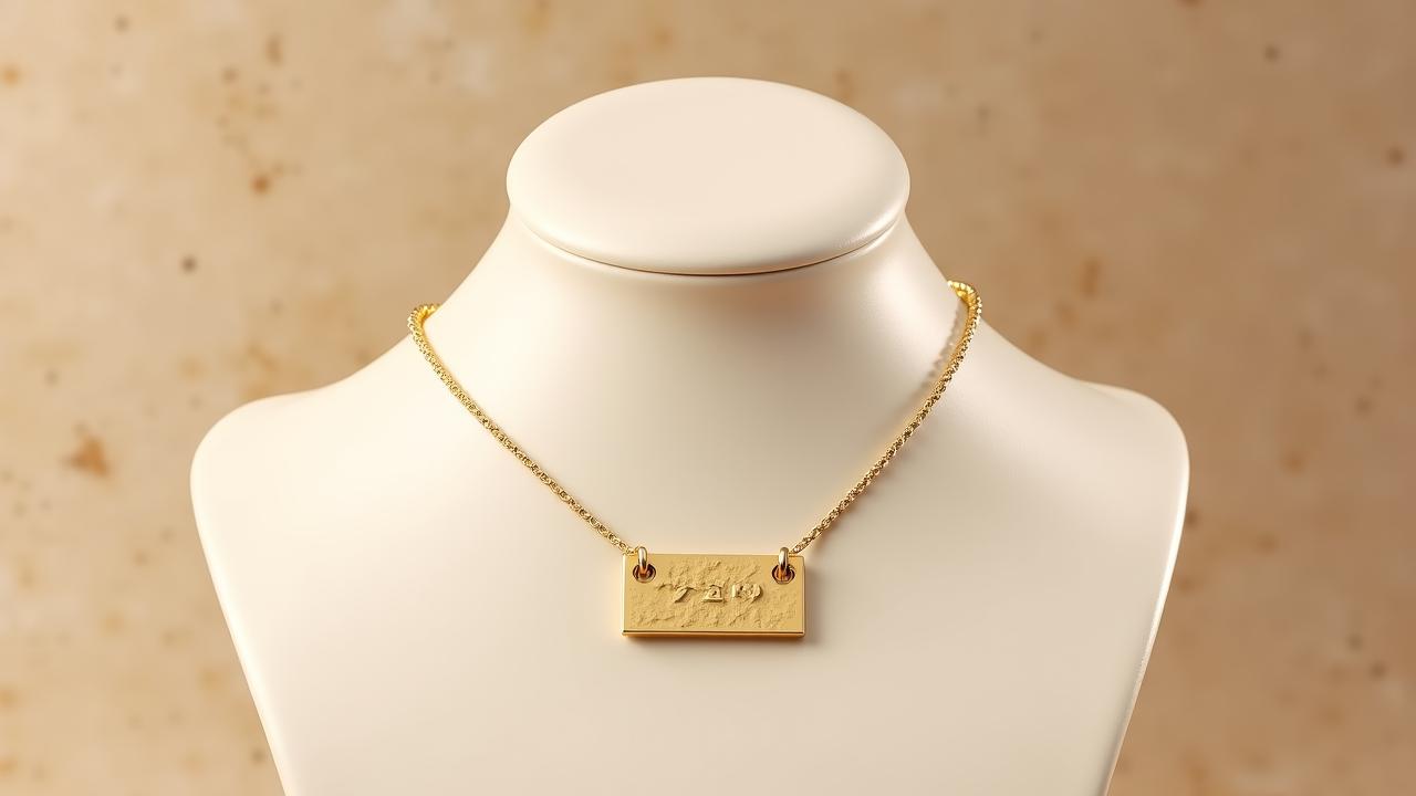 Luxury gold name necklace on a velvet bust