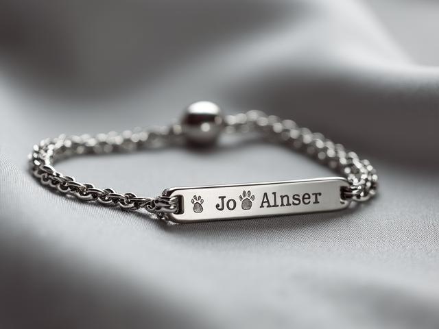Silver bracelet with custom paw print engraving