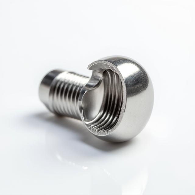 Macro shot showing the smooth internal threading of an implant grade titanium stud