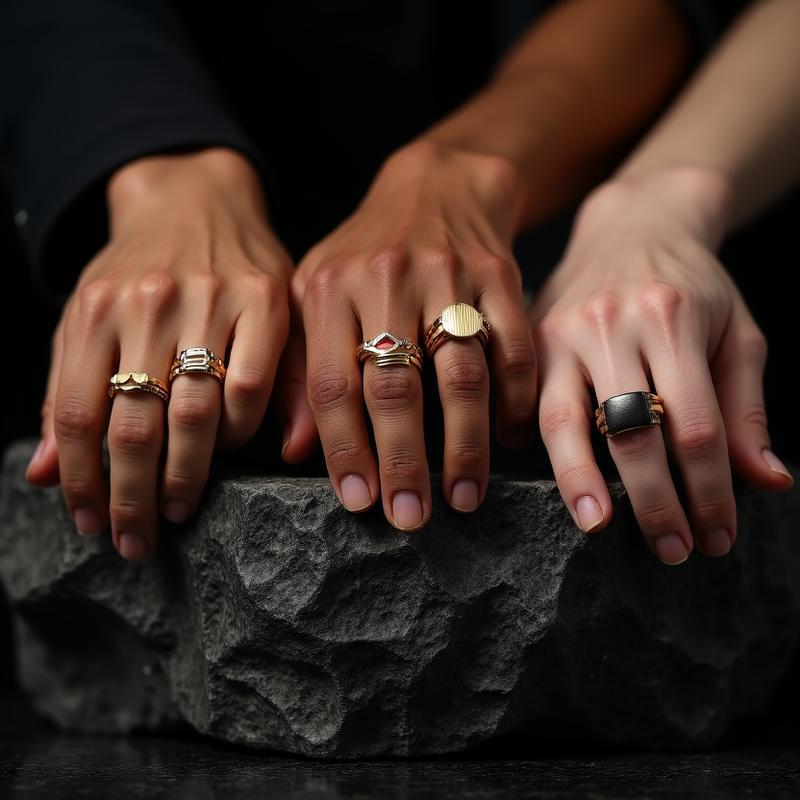 Geometric signet rings on various skin tones