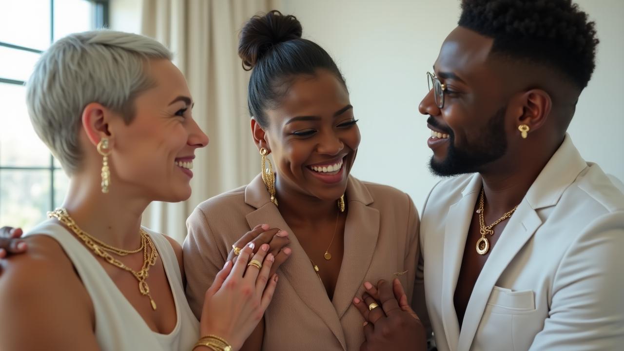 Diverse group of models showcasing gender-neutral jewelry